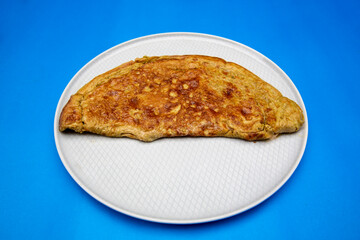 top viewe omelette on isolated background