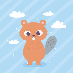 cute cartoon animal adorable wild character little beaver