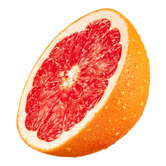 Half of grapefruit with drops isolated on white background