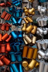 Patterns of colorful jugs in a souvenir's shop of Plaka, Athens