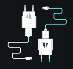 Smartphone USB charger adapter with USB Micro cable (Socket and connector for PC and mobile devices)