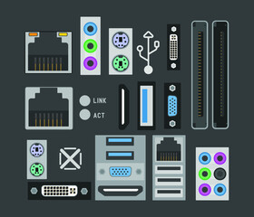 computer universal connectors icon symbols (Sockets and connectors for PC and mobile devices)