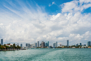 Miami cityscape viewed from a boat