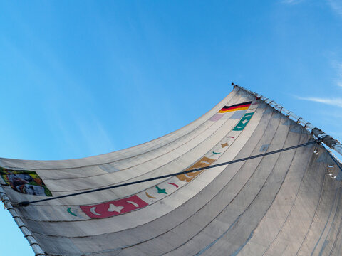the sail of a feluca in egypt