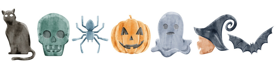 水彩手描きハロウィンモチーフイラスト