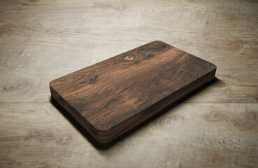 Fototapeta premium rustic wooden cutting board on table top as template - 3D Illustration