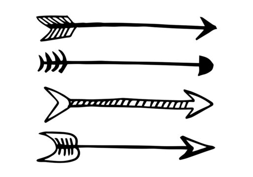 Set of black hand drawn arrows. Hipster ethnic vector elements isolated on white background.vector illustration.