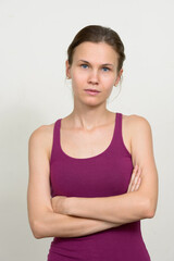 Portrait of young woman with blond hair ready for gym