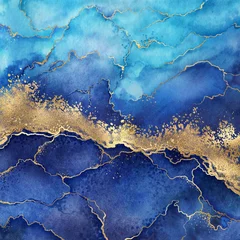 abstrakter blauer marmorhintergrund mit goldenen adern, bemalter künstlicher marmoroberfläche, gefälschter steinstruktur, flüssiger farbe, goldfolie und glitzerdekor, modischer marmorillustration © wacomka