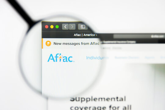 Richmond, Virginia, USA - 8 May 2019: Illustrative Editorial of Aflac Incorporated website homepage. Aflac Incorporated logo visible on display screen.