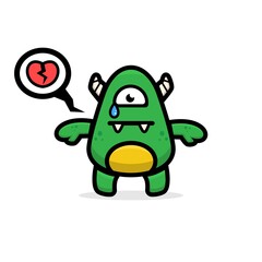 cartoon cute green monster with speech bubble love