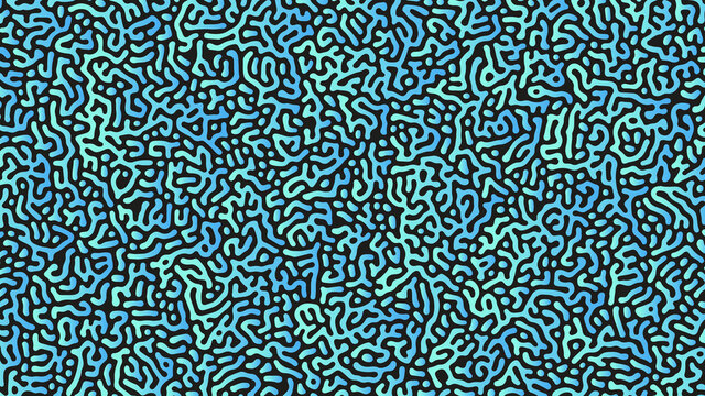 An abstract Reaction-diffusion or Turing pattern formation, coral reef, natural texture, in an aqua blue/green gradient colour scheme. Vector illustration, for background/texture/wallpaper.	