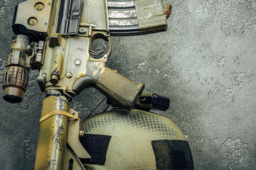 Modern weapon series. US Army assault rifle, close up.