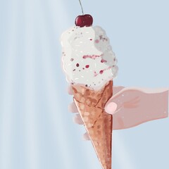 Ice- cream with cherry on the top