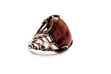 old-fashioned silver ring with beautiful pink rhodonite gemstone, vintage jewelry
- 365010894