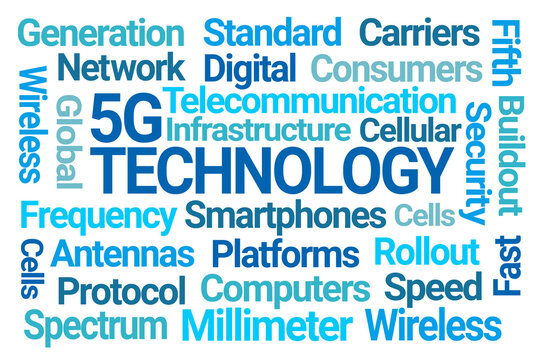 5G Technology Word Cloud on White Background
