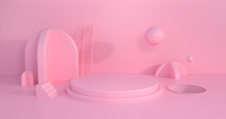 3d rendering of pink podium display.