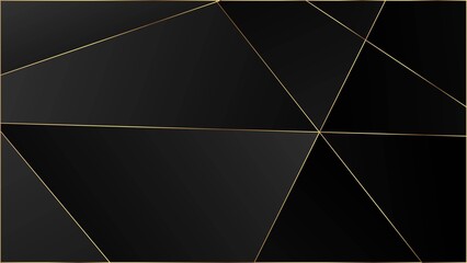 Black Luxury Polygon Texture. Gold Lines Triangular Premium Poster. 
