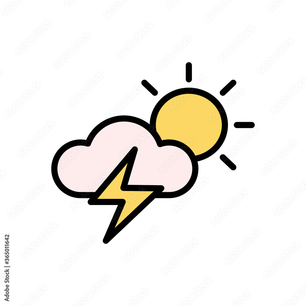 Poster cloud, sun, lightning icon. simple color with outline vector elements of forecast icons for ui and u