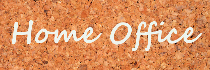Home Office lettering on a cork pin board