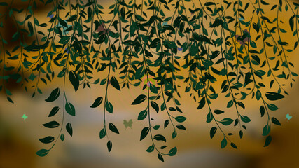 Illustration of Amazon plants in green hanging from the top down