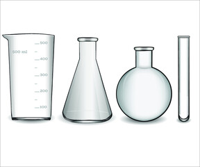 A set of glass beaker tubes. A laboratory collection for chemical experiments. Vector illustration.

