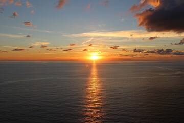 Sunset behind clouds over the sea