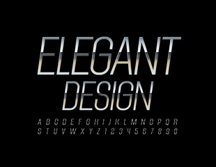 Vector Elegant Design Alphabet set. Silver thin Font. Luxury metallic Letters and Numbers