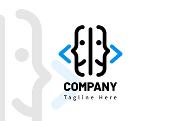 double face human smile with web code illustration logo template