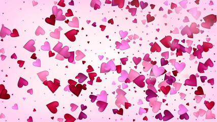 Realistic Hearts Vector Confetti. Valentines Day Romantic Pattern. Luxury Gift, Birthday Card, Poster Background Valentines Day Decoration with Falling Down Hearts Confetti. Beautiful Pink Glitter
