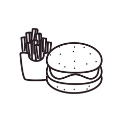hamburger and french fries line style icon vector design