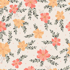 cute floral seamless pattern on beige background. Good for wrapping paper, mother's day, women's day textile prints, scrapbooking, stationery, etc.