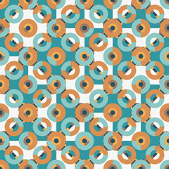 Super modern and vibrant geometric seamless pattern with tiled circular shapes. Truchet creative repeat background for web, interiors and fashion. 