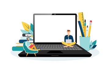 E-learning, online education at home. Modern vector illustration concepts for website and mobile website development