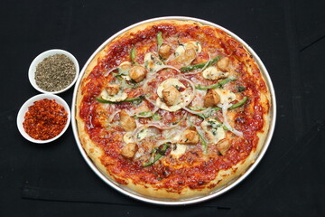 pizza with salami and mushrooms