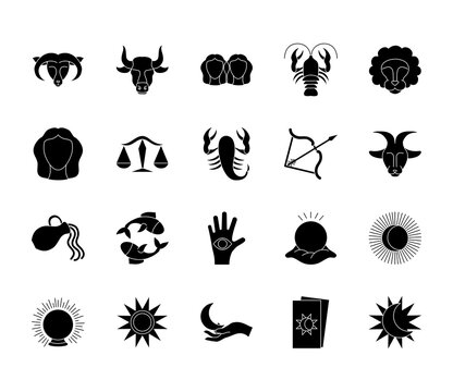 sun and astrology icon set, silhouette style