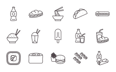 fast food line style icon set vector design