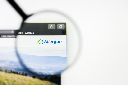 Richmond, Virginia, USA - 8 May 2019: Illustrative Editorial of Allergan plc. website homepage. Allergan plc. logo visible on display screen.