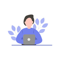 An employee sitting around the desk and working on laptop