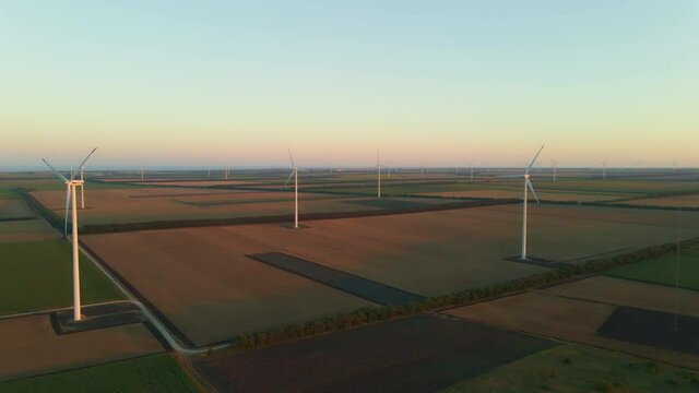 Revealing a huge wind turbine park in a cinematic way, near Shabla, Bulgaria