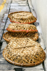 wicker baskets on ground