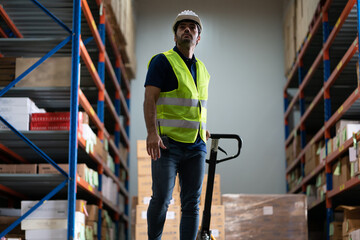 industrial worker in factory, worker man working in warehouse stock checking. suppervisor team...