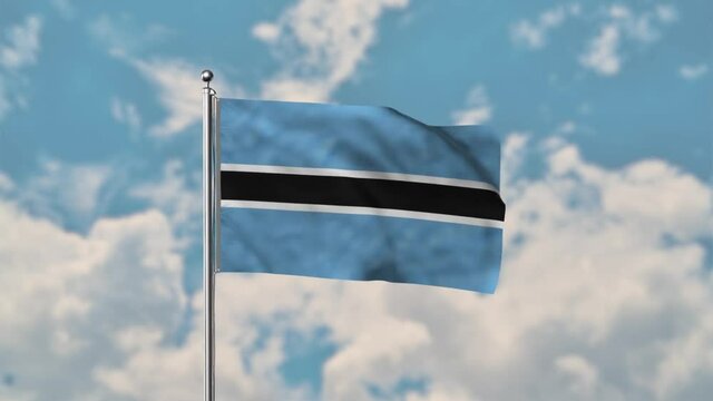 Flag of Botswana waving in the blue sky realistic 4k Video.