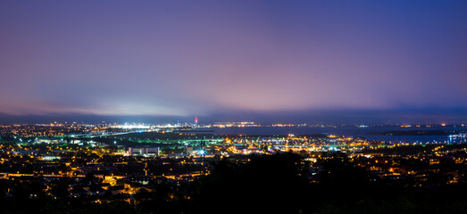 Fototapeta na wymiar Portsmouth and Surrounding Areas at Night Panorama HDR