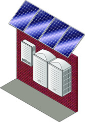 A home solar power set up with polycrystalline solar panels, inverter and battery packs.
