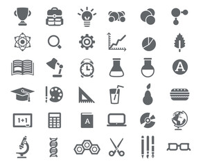 Flat School Icons Vector Collection. High School Object and College Education Items with Teaching and Learning Symbols. Studying and Educational Elements. Back to School.