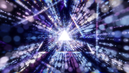 Fototapeta premium 4K Abstract creative vj audio background. Hyper jump into another galaxy. fast lightspeed, neon glowing rays in motion. colorful explosion, big bang. Starry bright glowing lights flying extremely fast