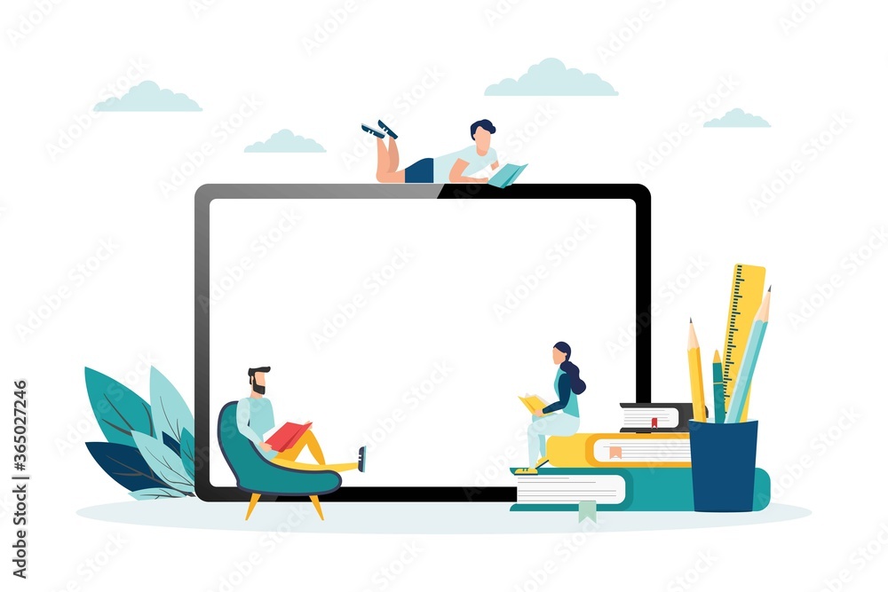 Wall mural e-learning, online education at home. modern vector illustration concepts for website and mobile web