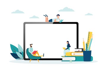 E-learning, online education at home. Modern vector illustration concepts for website and mobile website development