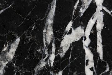 Close up white patterned detailed of black marble pattern (Marquina) texture for interior, product design. abstract dark background.
